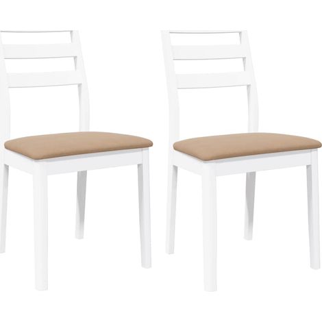 Lot de 2 Chaises à manger，Chaise de cuisine coussins blanc bois massif caoutchouc CFW84213 (1/5)
