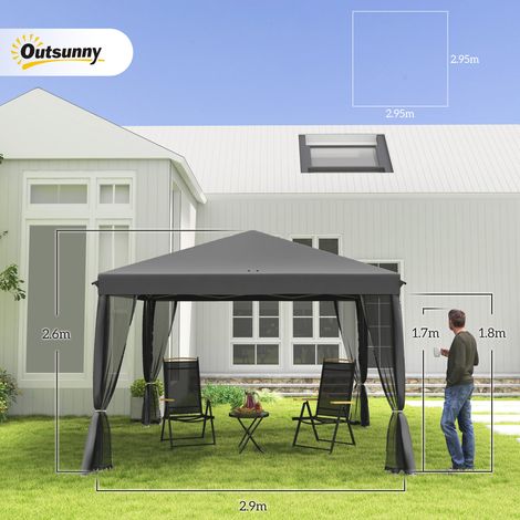 Pavillon/tente pliable 3x3m avec parois latérales, sac de transport inclus, structure en métal et toile Oxford, gris clair et noir, pour jardin et événements (1/5)