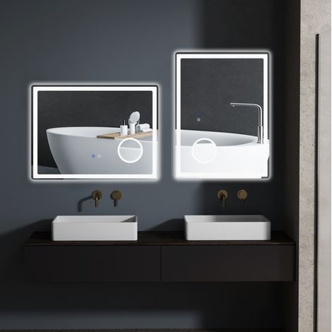 Espejo LED de baño 80 x 60 cm, 3x, antivaho, 3 colores OKMYHOME (1/5)