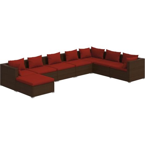 Set Divani da Giardino 8 pz con Cuscini in Polyrattan Marrone vidaXL (1/5)