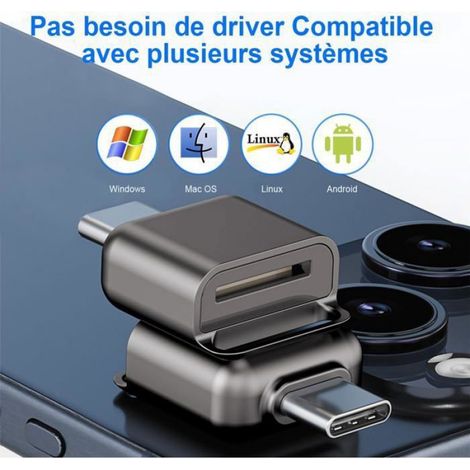 Lecteur De Carte SD - USB C vers SD TF - Compatible OTG - Jusqu'à 256 Go - 480 Mbps - Pour PC Smartphone Tablette - 1 Pièce (1/5)