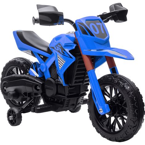 Moto électrique pour enfants, 3 ans Moto à batterie pour enfants 12V avec roues auxiliaires et klaxon Charge 30 kg bleu