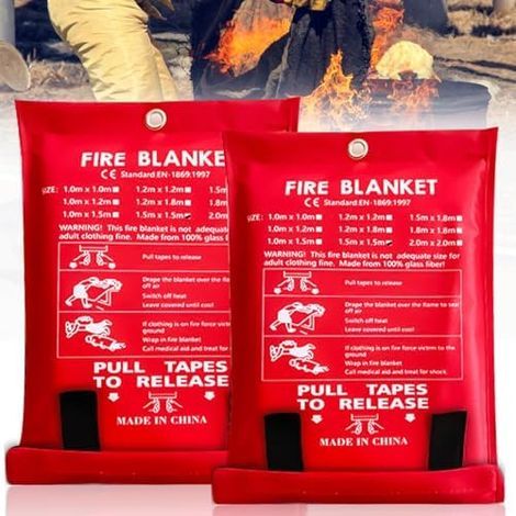Lot de 2 couvertures Anti-feu, 150 x cm, Couverture extinctrice réutilisable en Tissu Fibre Verre, sécurité pour la Cuisine, cheminée, Barbecue, Voiture, Camping, Maison, Caravane - (1/5)