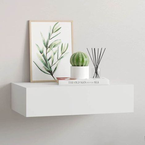 Wandregal mit Schublade Weiß 40x23,5x10 cm MDF