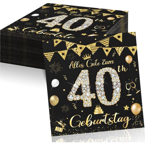 Lot de 40 serviettes de décoration de table en papier noir et doré pour 40e anniversaire, hommes et femmes, 33 x 33 cm (1/5)