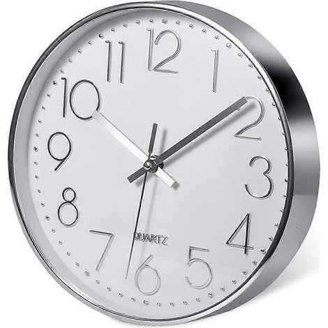 Horloge murale argentée haut de gamme, décoration murale, horloge murale moderne et silencieuse pour la maison, le bureau ou la cuisine (25 cm) (1/5)