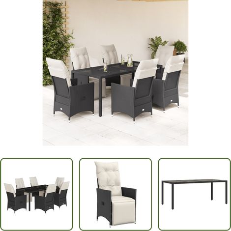 vidaXL Relaxsessel - 7-tlg. Garten-Essgruppe mit Kissen Schwarz Poly Rattan (1/5)