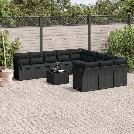 Set de sofás de jardín 12 piezas cojines ratán sintético negro vidaXL (1/3)