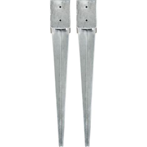 Piquets de sol, 2 pièces, argentés, 10×10×76 cm, acier galvanisé (1/5)