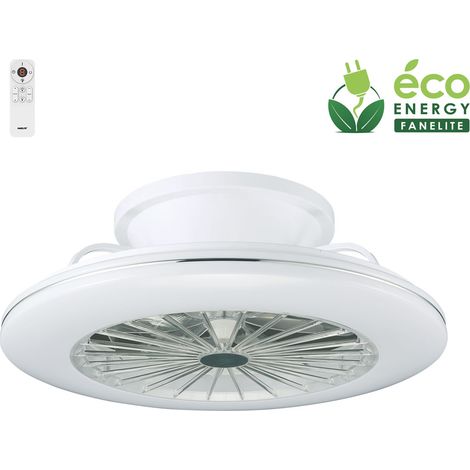 Fanelite - Ventilateur de plafond 38 cm blanc EXUMA - Moteur DC 20W - Lumière LED 36W dimmable 3 couleurs - Télécommande - 7 pales - Très silencieux (1/2)