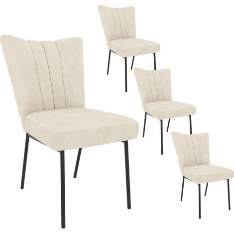 Lot de 4 chaises de salle à manger en velours beige, pieds métal, confortables (1/5)