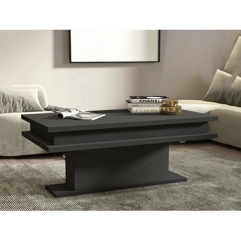 Dmora - Couchtisch Leon, Wohnzimmer-Couchtisch, niedriges Aufbewahrungselement, Couchtisch, 100x55x42 cm, Anthrazit (1/4)