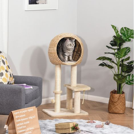 Arbre à chat avec niche 100 cm beige HAVRYA (1/5)