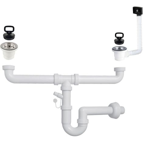 Sifone lavello a 2 vie attacco 1"1/2 con piletta da 2" e scarico lavastoviglie - SIFONE2VC
