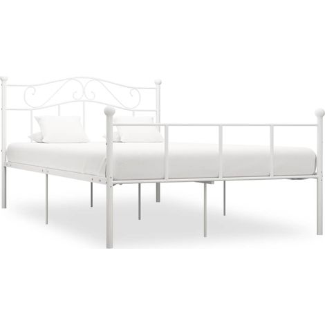 Cadre de lit 160 x 200 cm avec tête de lit en métal blanc, sommier à lattes, sans matelas - PANGIVO (1/5)