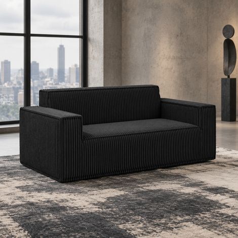 Divano 2 posti 178x86x70 cm in velluto a coste nero, seduta profonda - MEUBLIV (1/5)
