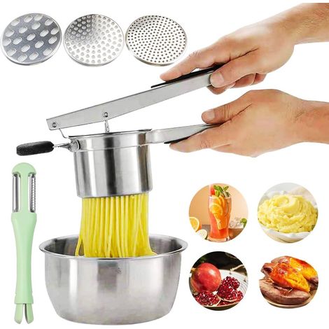 Presse-pommes de terre, presse à spaetzle, presse-pommes de terre en acier inoxydable, compatible lave-vaisselle avec 3 tamis à spaetzle interchangeables, presse-spetzle en acier inoxydable (1/5)