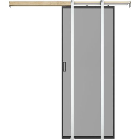 Porte coulissante avec système à galandage - aluminium et verre trempé fumé - H205 x L73 cm - LINCI II (1/3)