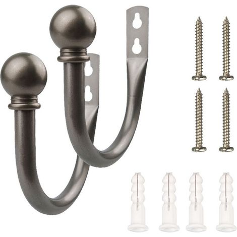 1 paire d'embrasses de rideaux blanches en forme de U, crochets décoratifs en métal pour chambre à coucher - Gris argenté 16 cm (1/5)