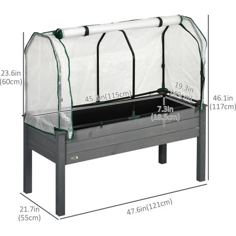 Jardinière surélevée d'extérieur avec bâche de serre en PE, gris foncé, en bois, pour herbes aromatiques et légumes (1/5)