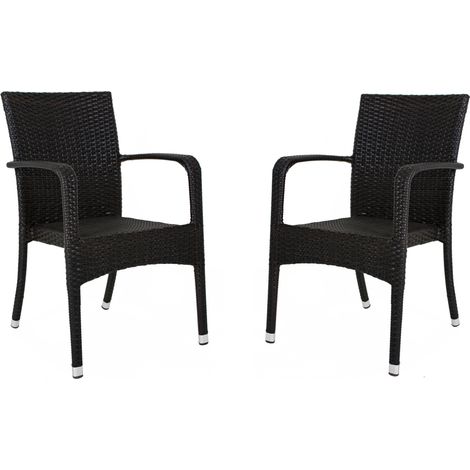 Stapelstuhl 2er Set aus Aluminium/Kunststoffgeflecht GARDA-120 in schwarz, B/H/T: ca. 55/87/56 cm (1/2)