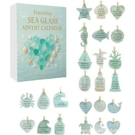Calendrier de l'Avent Père Noël en verre de mer 2026 – Petit Père Noël – Compte à rebours de Noël en verre en forme de cœur (1/5)