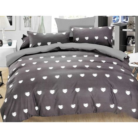 JUEGO DE CAMA 160x200 CORAZONES AMOR GRIS ELEGANCIA JUEGO DÍA DE SAN VALENTÍN