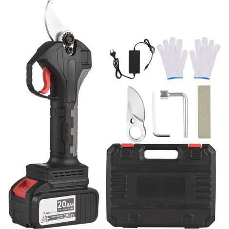 Sécateur électrique sans fil 21 V, alimenté par une batterie lithium rechargeable de 20 Ah, pour la coupe des branches d'arbres et du jardin. Diamètre de coupe : 30 mm. Batterie de rechange incluse : (1/5)