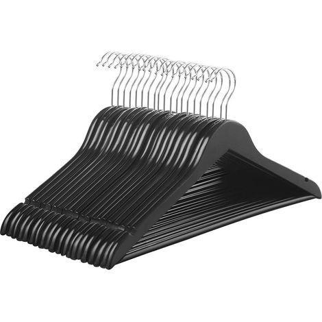 Lot de 50 cintres en érable avec rainures et barre de pantalon rotation à 360 degrés noir (1/3)