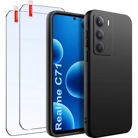 Ensemble de 2 coques en silicone noir mat pour Realme C71 avec verre trempé 9H (1/5)