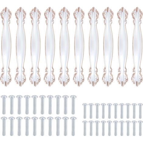 Set of 10 vintage, antique-style, carved and curved furniture handles (64 mm center hole), white (1/5)