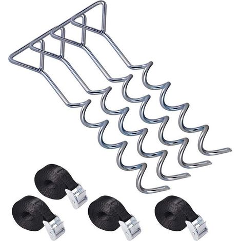 Spiral anchor stakes Tightening straps Anchor kit resistance 900kg Stainless steel Trampoline fixings Safety (1/5)