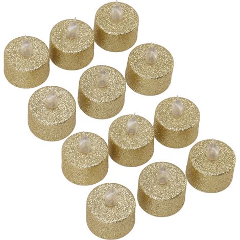 Bougies chauffe-plat LED, sans flamme, à piles, décoratives, lot de 12, dorées (1/5)
