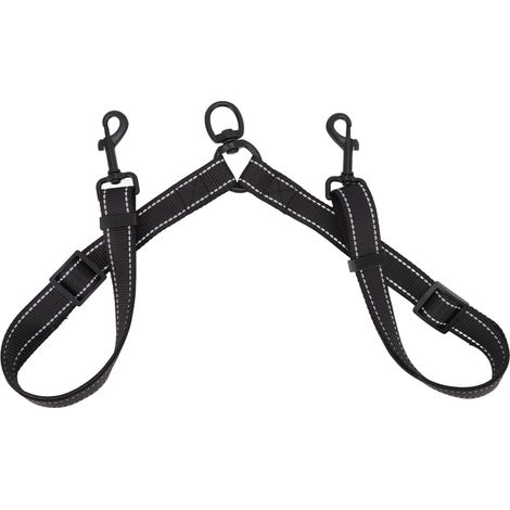 Laisse double pour chien en nylon noir, pivotante à 360° et réfléchissante, idéale pour les promenades en extérieur. (1/5)