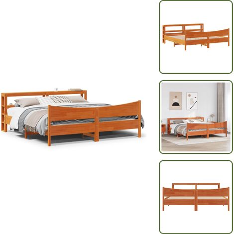 Massivholzbett mit Kopfteil Wachsbraun 180x200 cm Kiefer - Bettrahmen - Bettgestell - Schlafzimmerbett - Doppelbett