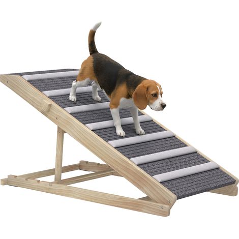 PawHut rampa para perros plegable y altura ajustable 35-50 cm, rampa para mascotas de madera con alfombrilla antideslizante y asa, 100x50x50 cm