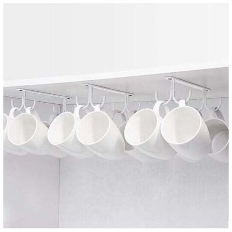 Lot de 3 Supports pour Tasses,Café Blanc,Porte-Tasses Suspendu sous Placard, Crochets de Rangement en Métal sous Armoire, Étagère, Cabinet, avec 4 Vis, , Mugs, Verres à Bière, Ustensiles pour Cuisine (1/5)