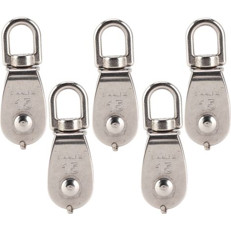 Lot de 5 poulies simples à rouleaux en acier inoxydable, capacité de charge 1500 kg, épaisseur 15 mm (0,6 po), visserie robuste (1/5)