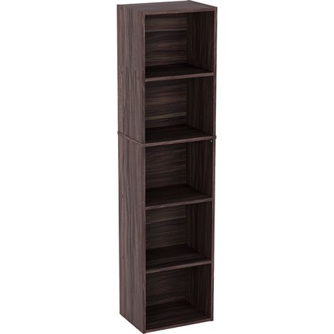 Oxford 5 Tier Cube Bookcase Shelving Storage Unit, Walnut
