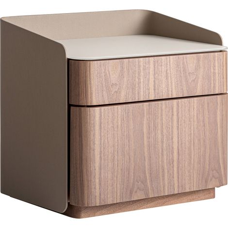 Table de chevet contemporaine en noyer - noyer, beige et verre blanc (1/5)