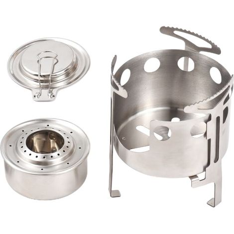 2-in-1-Spirituskocher (130 ml), tragbarer Edelstahlbrenner mit feuerfestem Deckel und windfestem Ständer für Outdoor-Camping (1/4)