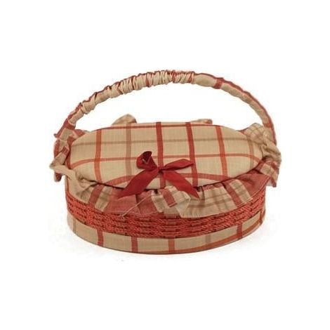 Cestino porta lavoro ovale foderato beige-rosa (kit da 3)