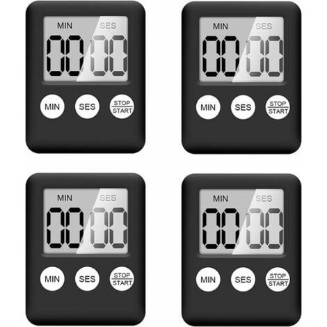 Minuterie De Cuisine Numérique - Écran LCD 3,6 x 2,7 cm - Aimanté - Horloge Intégrée - Pour Cuisiner Boulangerie Sport Études - Lot De 4