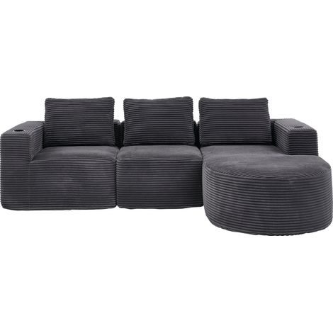 Canapé double 265 cm avec trois coussins et deux porte-gobelets, adapté pour petits salons, appartements et bureaux (1/5)
