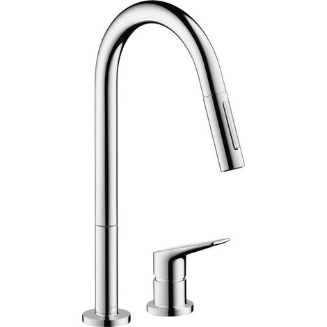 hansgrohe Axor Citterio M Mitigeur monocommandé 2 trous pour cuisine 220, douchette extractible Eco, 34824, Coloris: chrome - 34824000
