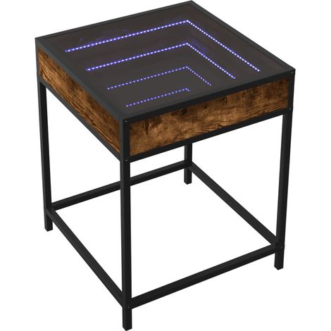 Mesita de noche con espejo LED 40 x 40 x 51 cm madera de ingeniería marrón vidrio y acero DEC033134 (1/5)