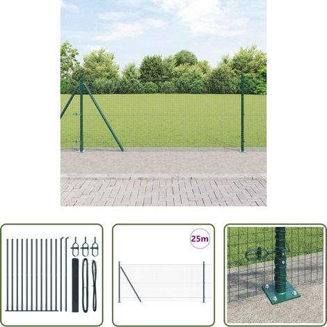 vidaXL Clôture moderne - Poteau de clôture. Vert 25 x 1 m (25 x 25 mm treillis) Acier (1/5)
