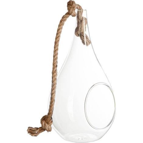 Tropfenvase – Glas und Seil – Transparent – H 13 cm