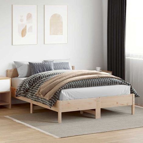 Cadre de lit sans matelas 150x200 cm bois de pin massif (1/5)
