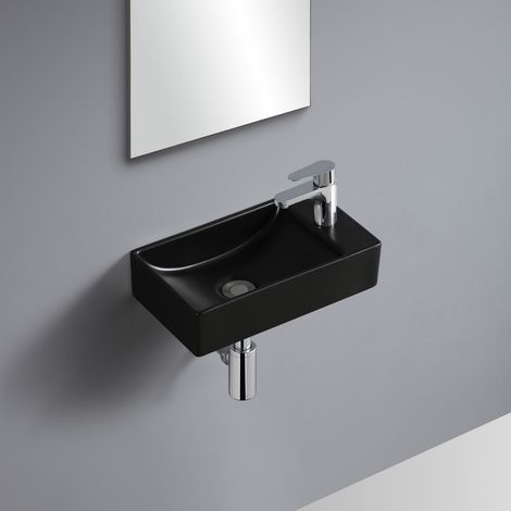 XAVY Wandwaschbecken L.40 x H.10 x T.23 cm rechteckig schwarze Keramik